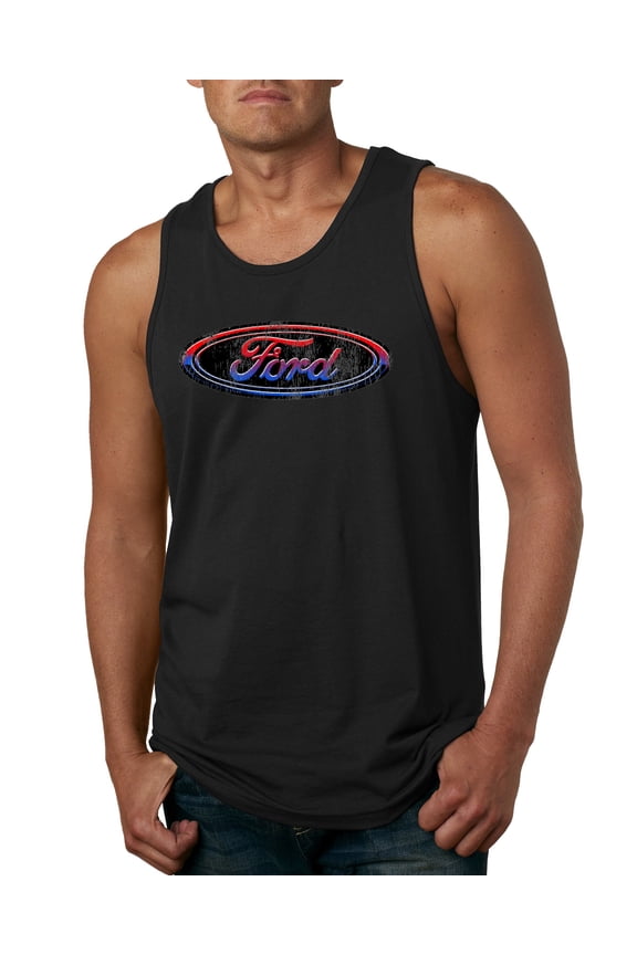 Red Blue and Black Ford Logo | Mens Cars and Trucks Graphic Tank Top, Black, Small