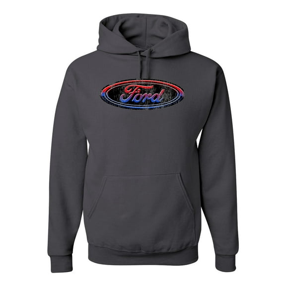 Red Blue and Black Ford Logo | Mens Cars and Trucks Hooded Sweatshirt Graphic Hoodie, Charcoal, Medium