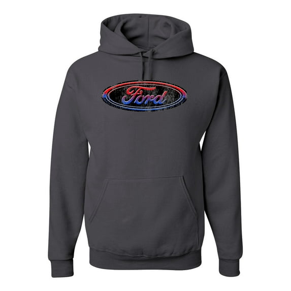 Red Blue and Black Ford Logo | Mens Cars and Trucks Hooded Sweatshirt Graphic Hoodie, Charcoal, Small