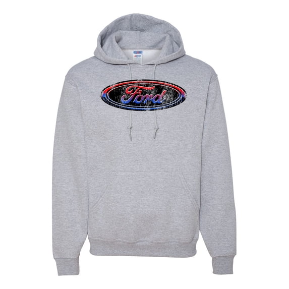 Red Blue and Black Ford Logo | Mens Cars and Trucks Hooded Sweatshirt Graphic Hoodie, Heather Grey, Small