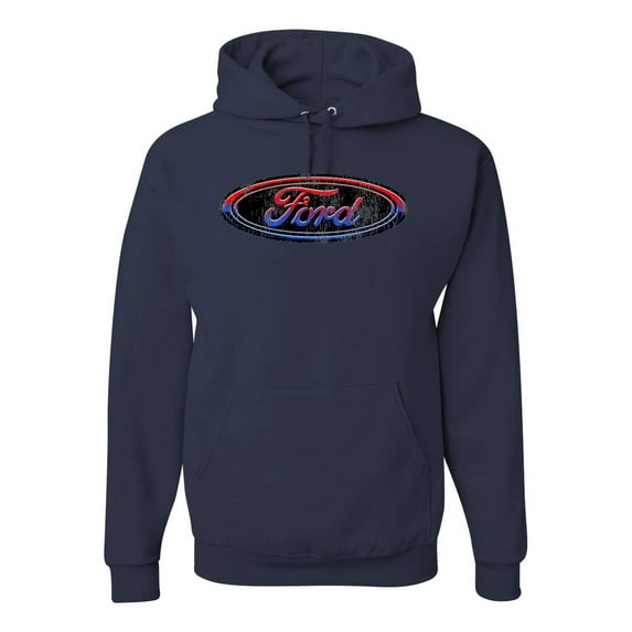 Red Blue and Black Ford Logo | Mens Cars and Trucks Hooded Sweatshirt Graphic Hoodie, Navy, 3XL