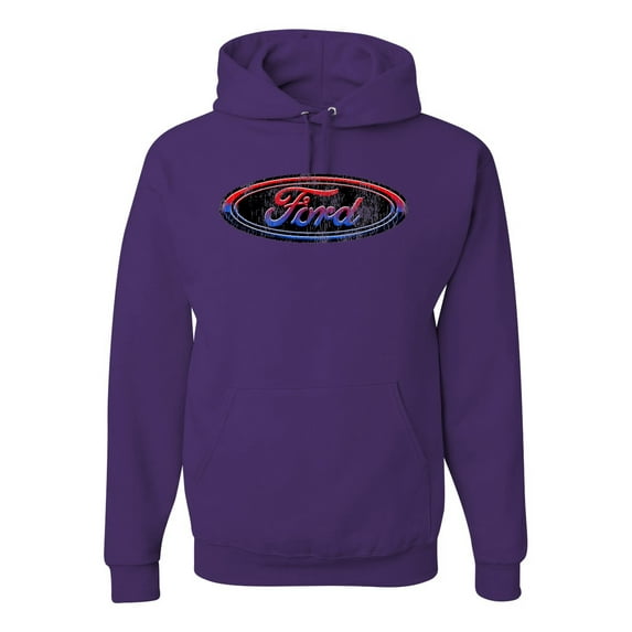 Red Blue and Black Ford Logo | Mens Cars and Trucks Hooded Sweatshirt Graphic Hoodie, Purple, Large