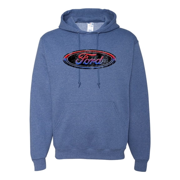 Red Blue and Black Ford Logo | Mens Cars and Trucks Hooded Sweatshirt Graphic Hoodie, Vintage Heather Blue, Small