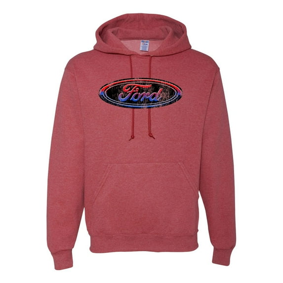 Red Blue and Black Ford Logo | Mens Cars and Trucks Hooded Sweatshirt Graphic Hoodie, Vintage Heather Red, 2XL