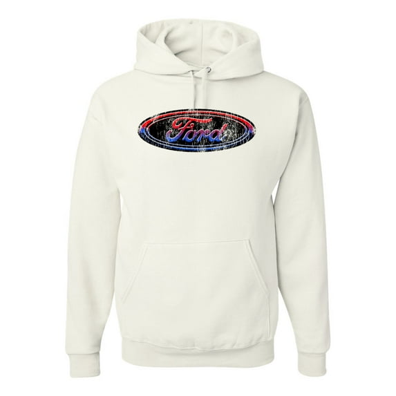 Red Blue and Black Ford Logo | Mens Cars and Trucks Hooded Sweatshirt Graphic Hoodie, White, 3XL