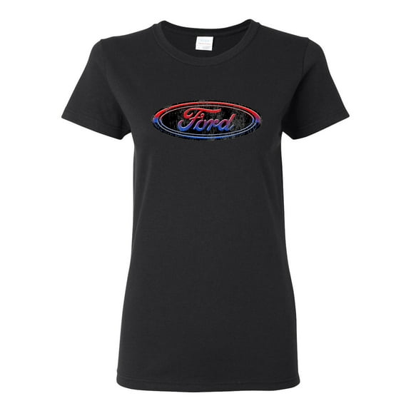 Red Blue and Black Ford Logo | Womens Cars and Trucks Graphic T-Shirt, Black, Small