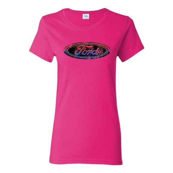 Red Blue and Black Ford Logo | Womens Cars and Trucks Graphic T-Shirt, Fuschia, X-Large