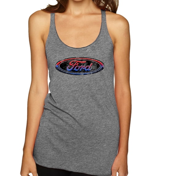 Red Blue and Black Ford Logo | Womens Cars and Trucks Premium Tri-Blend Racerback Tank Top, Premium Heather, Small