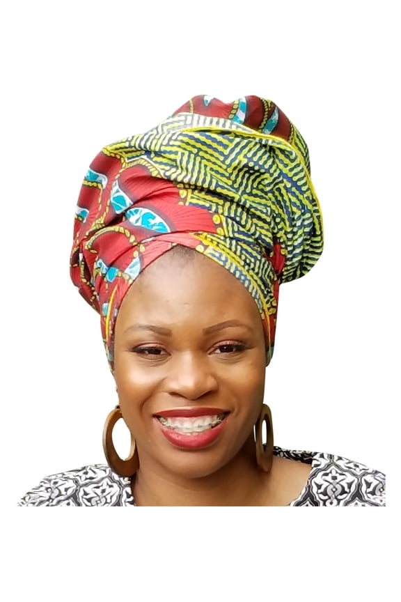 Red, Blue and Gold African Print Head Wrap