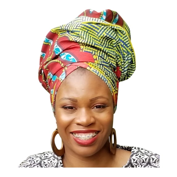 Red, Blue and Gold African Print Head Wrap