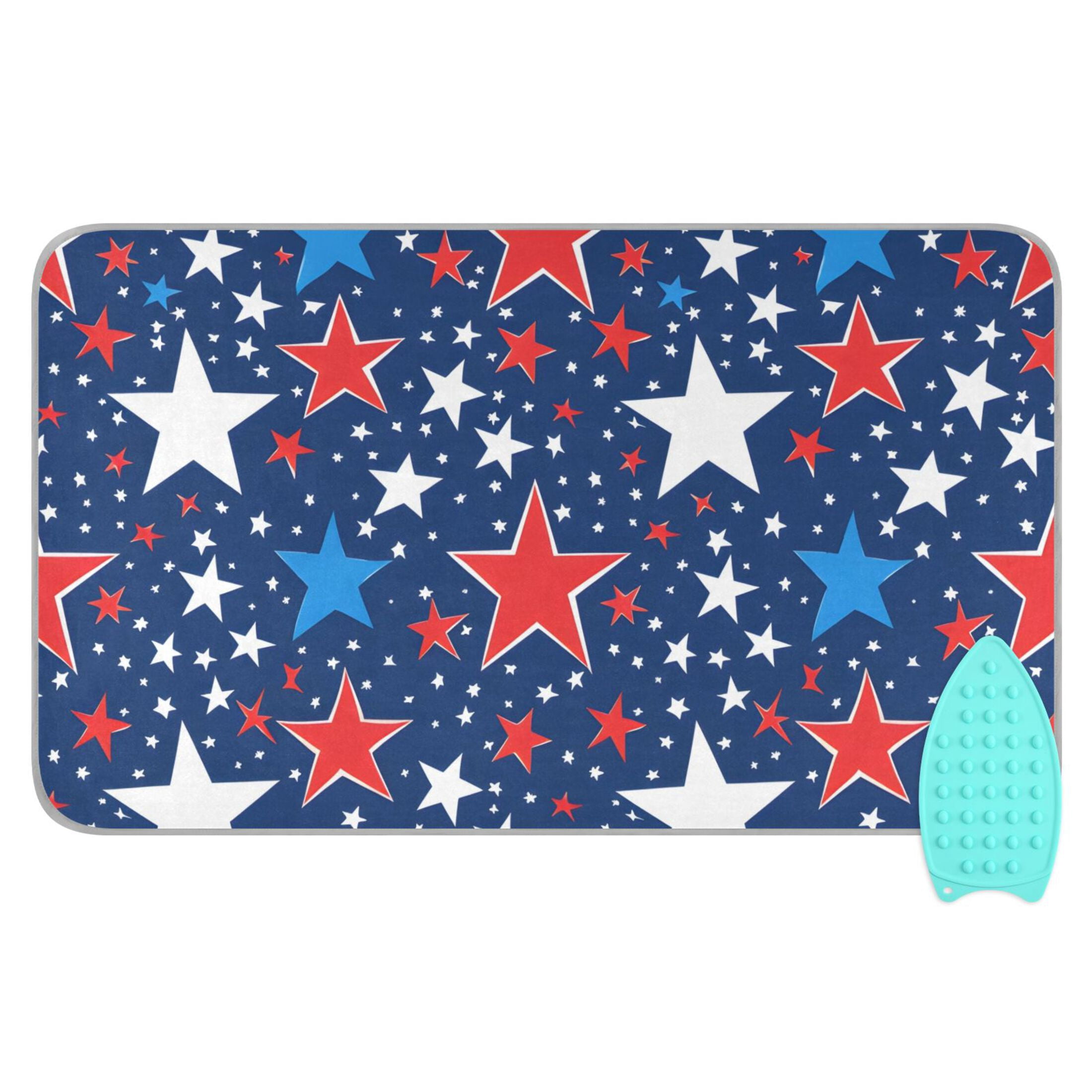 Red Blue and White Colored Stars Ironing Mat Blanket Portable Travel Ironing Pad Heat Resistant Pad 47.2" x 27.6”