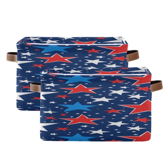 Red Blue and White Colored Stars Square Storage Bins with Handles Collapsible Containing Box 2 Packs