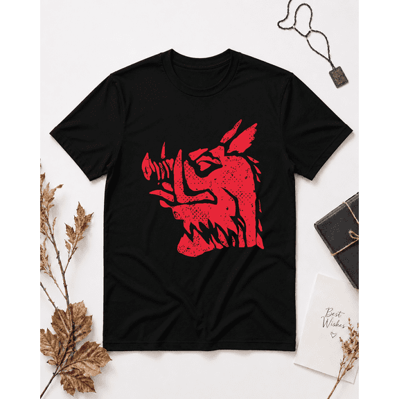 Red Boar Head Unisex T-Shirt - Aggressive Fantasy Gaming Graphic Tee, S-5XL