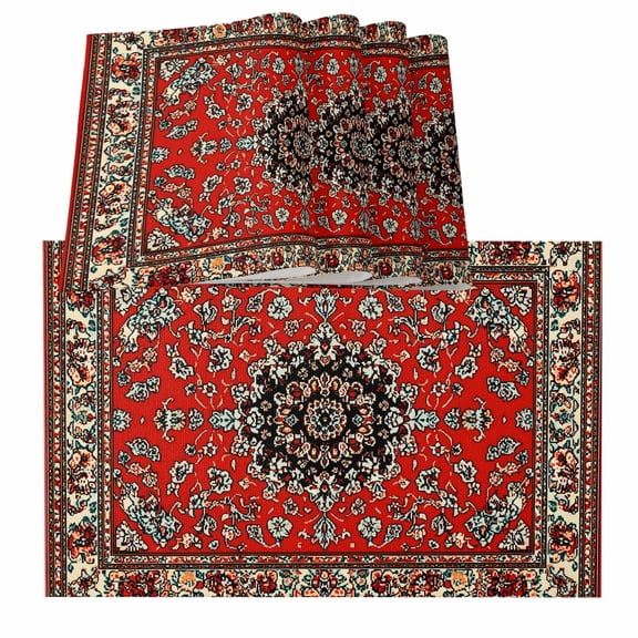Red Bohemian Boho Flower Abstract Modern Retro Art Burlap Kitchen Place Mats Waterproof Cloth Table Mats, Indoor Outdoor Placemats Easy Clean Dinner Decor