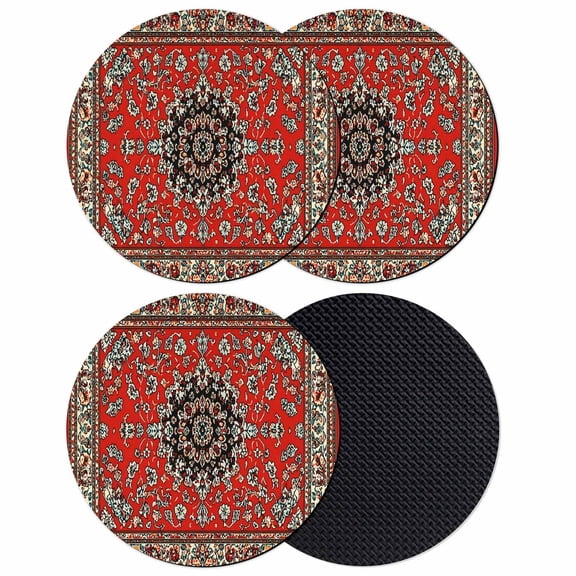 Red Bohemian Coasters Set of 4, Soft Absorbent Coasters for Drinks, Boho Flower Abstract Modern Retro Art Non-Slip Cup Coaster Mat with Rubber Bottom for Home Kitchen Desk Coffee Bar Table Decor 4"