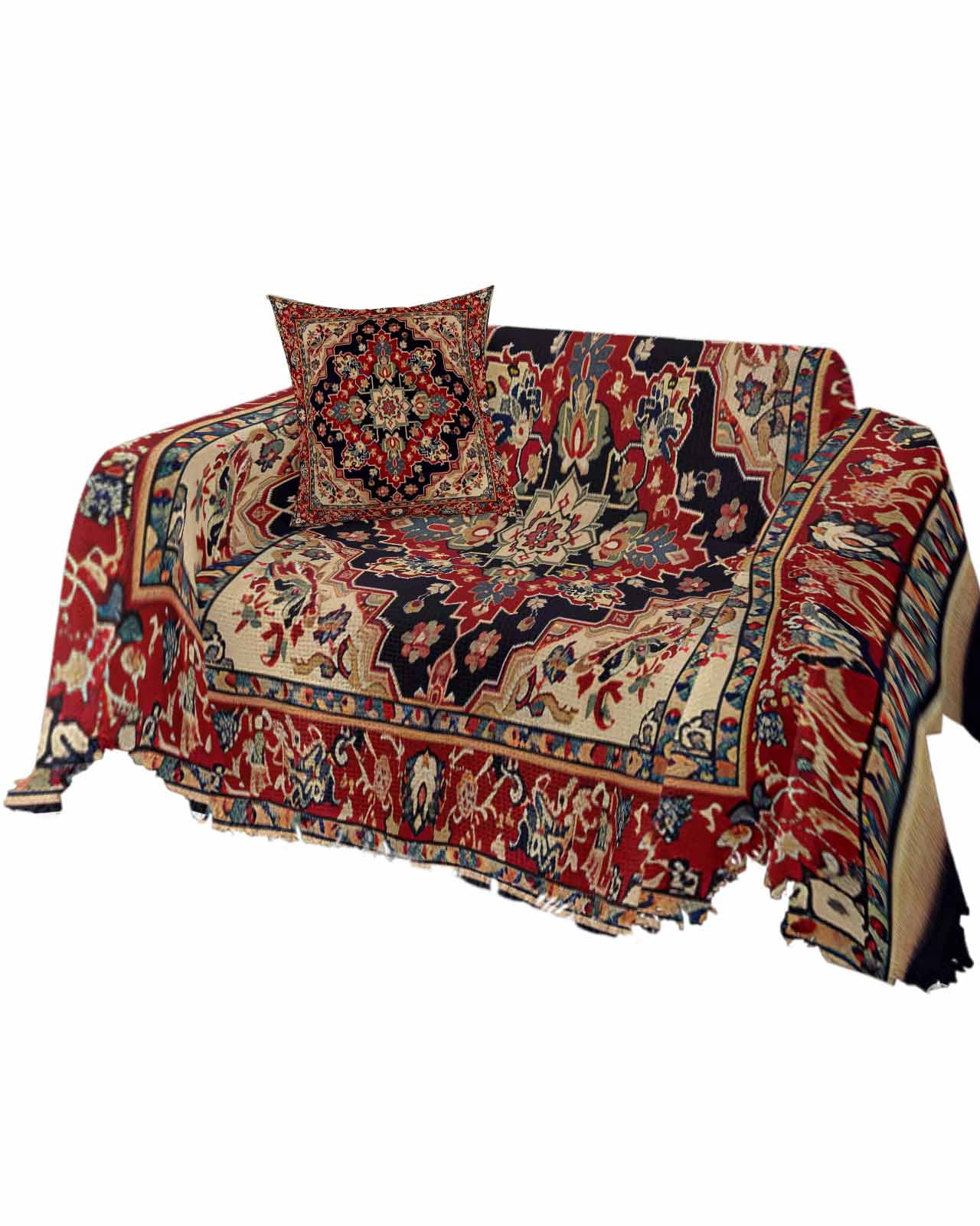 Red Bohemian Mandala Flower Sofa Couch Covers for Dog,Washable Sectional Couch Slipcovers for Loveseat with Tassels,Western Rustic Tribal Medallion Non Slip Sofa Throw Cover Blanket Large 71x102