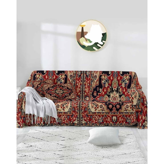 Red Bohemian Mandala Flower Sofa Covers for 3 Cushion Couch,Washable Sectional & L Shape Couch Covers for Dog/Cat/Kid,Western Rustic Tribal Medallion Non Slip Sofa Slipcover Futon Cover 71x150