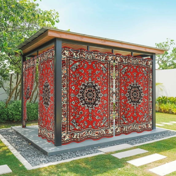 Red Bohemian Outdoor Curtains for Patio Waterproof,Windproof Privacy Curtains with Weighted Bottom,Boho Flower Abstract Modern Retro Art Outside Drapes for Picnic Garage Yard Cabana 54"x95" 2 Panel
