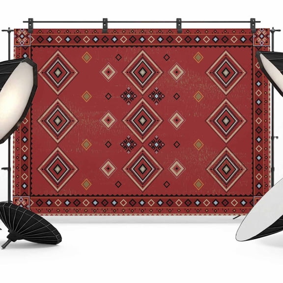 Red Boho Backdrop for Photography,Fabric Photo Background Backdrop,Country Tribe Ethnic Geometric Stripes Art Photo Booth Background for Portrait Photoshoot Video Wedding Studio Decor Banner 8x6ft
