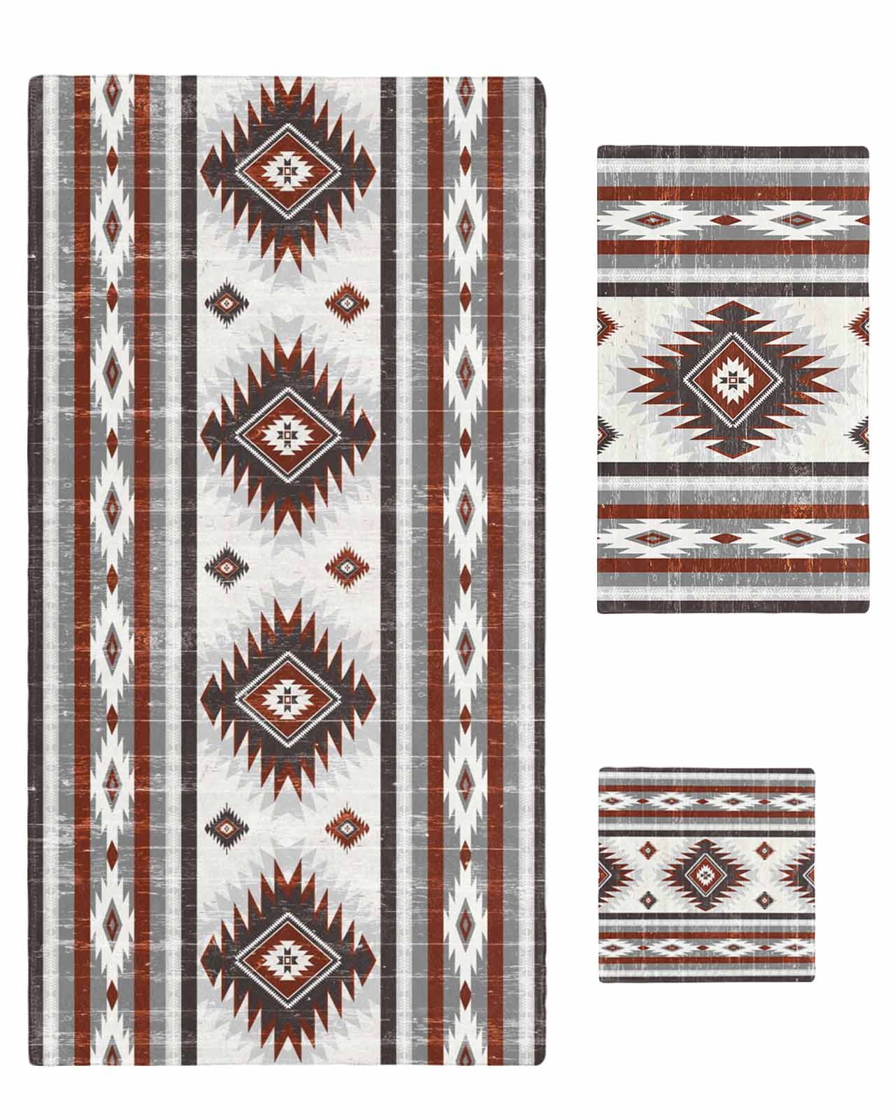 Red Boho Bath Towels for Bathroom Set,Luxury Microfiber Towels Gifts for Women,Quick Dry Beach Kitchen Hand Hair Face Towel and Dish Washcloth,Southwestern Ethnic Aztec Retro Geometric Towels+Set