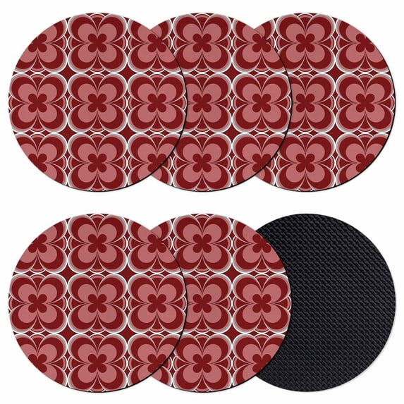 Red Boho Coasters Set of 6, Absorbent Coasters for Drinks, Vintage Country Ethnic Abstract Flowers Art Coaster for Desk Coffee Table Protection, Home Decor House Warming Gifts 4"