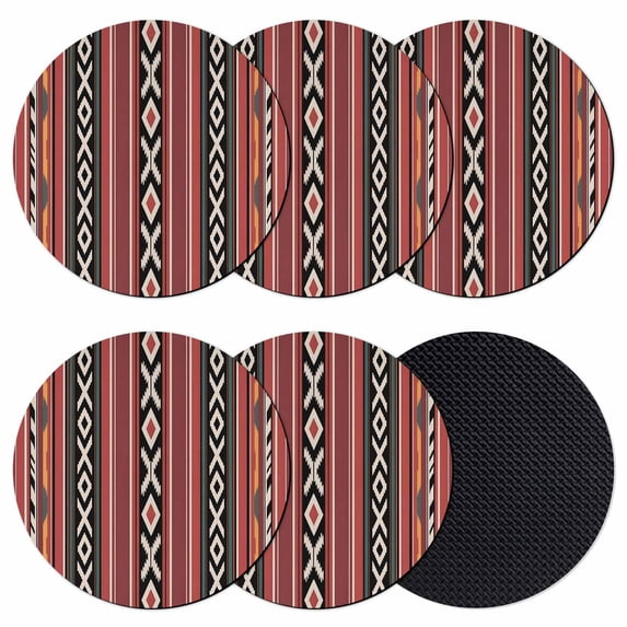 Red Boho Coasters Set of 6, Absorbent Coasters for Drinks, Vintage Ethnic Tribe Coaster for Desk Coffee Table Protection, Home Decor House Warming Gifts 4"