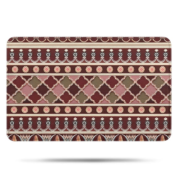 Red Boho Egyptian Lotus and Circles Pattern Bathroom Rugs Mat,Non Slip Microfiber Bathroom Rug,Rubber Backing,Soft Bathroom Mats for Bathroom Floor,Tub and Shower,17x27in(43x68cm)