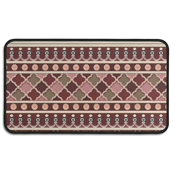 Red Boho Egyptian Lotus and Circles Pattern Door Rugs,Washable Non Slip Door Mats Indoor,Decorative Door Mats,Entry Mat Indoor for Entrance,Bedroom,Kitchen,Bathroom,30"x17"