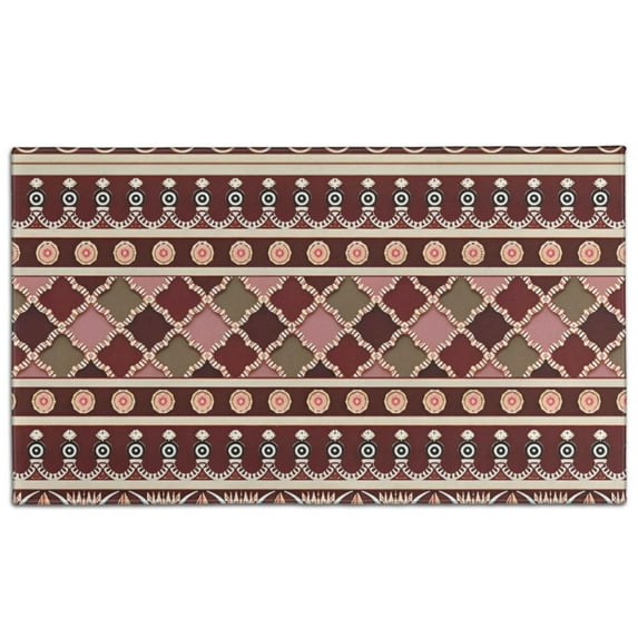 Red Boho Egyptian Lotus and Circles Pattern Door Rugs,Washable Non Slip Door Mats Indoor,Decorative Door Mats,Entry Mat Indoor for Entrance,Bedroom,Kitchen,Bathroom,17"x30"