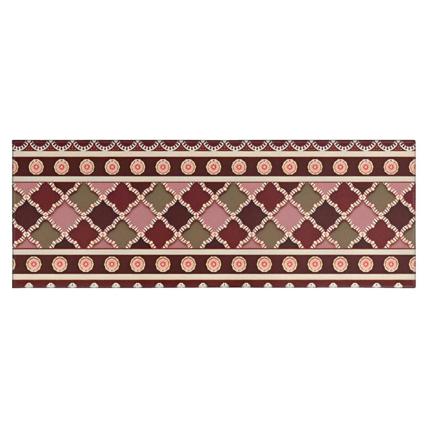 Red Boho Egyptian Lotus and Circles Pattern Kitchen Rug Mat,Kitchen ...