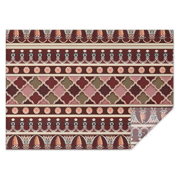 Red Boho Egyptian Lotus and Circles Pattern Rectangle Tablecloth 60"x84",Waterproof Polyester Rectangle Table Cloth, Wipeable Spillproof Polyester Tablecloth for Dining, Camping, Indoor and Outdoor