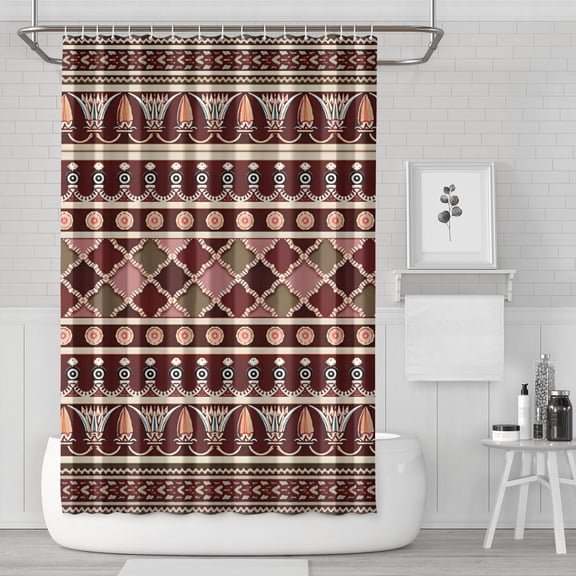 Red Boho Egyptian Lotus and Circles Pattern Shower Curtain 72"x72" ,Bathroom Decorative Shower Curtains Set with 12 Hooks,Modern Waterproof Washable Shower Curtain