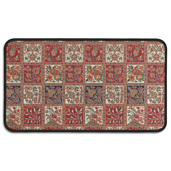 Red Boho Ethnic Floral Patchwork Pattern Door Rugs,Washable Non Slip Door Mats Indoor,Decorative Door Mats,Entry Mat Indoor for Entrance,Bedroom,Kitchen,Bathroom,30"x17"