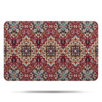 Red Boho Ethnic Geometric Pattern Bathroom Rugs Mat,Non Slip Microfiber Bathroom Rug,Rubber Backing,Soft Bathroom Mats for Bathroom Floor,Tub and Shower,17x27in(43x68cm)