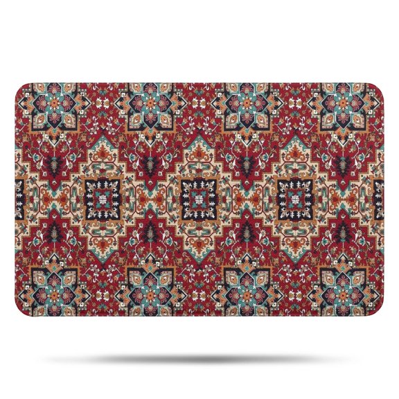 Red Boho Ethnic Geometric Pattern Bathroom Rugs Mat,Non Slip Microfiber Bathroom Rug,Rubber Backing,Soft Bathroom Mats for Bathroom Floor,Tub and Shower,17x27in(43x68cm)