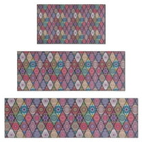 Red Boho Ethnic Geometric Pattern Kitchen Rugs Sets Of 3,Kitchen Runner Rugs Non Skid Washable,Decorative Kitchen Floor Mats for Kitchen,Sink,Laundry,17"x30" 17"x47" 17"x59"