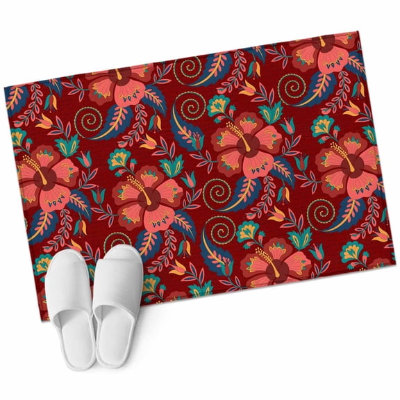Red Boho Floral Large Area Rugs for Bedroom Living Room, Non Slip Carpet Bedside Rug, Vintage Southwestern Ethnic Tribe Botanical Rectangular Floor Cover Kitchen Accent Rug 2'x3' for Office