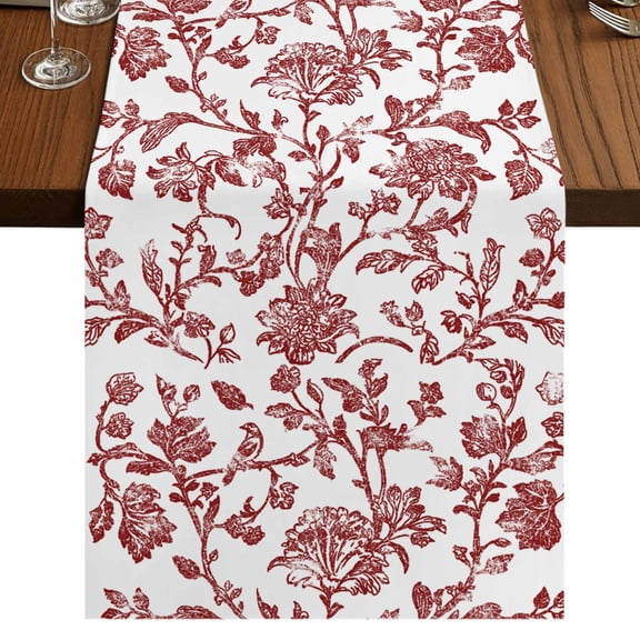 Red Boho Flower 70 Inch Table Runner, Vintage Paisley Farmhouse Pattern Farmhouse Dresser Scarf Cotton & Linen Tablerunner for Dining/Kitchen Island/Holiday Party Décor 13" x 70"