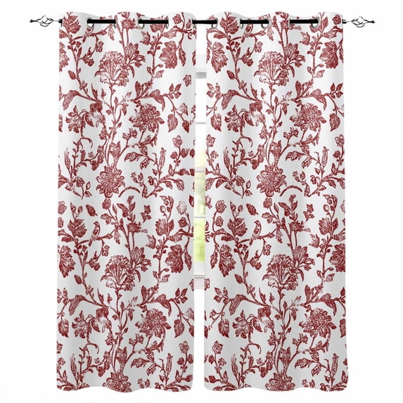 Red Boho Flower Blackout Curtains 63 Inches Long, Vintage Paisley Farmhouse Pattern Thermal Insulated Black Out Curtains, Darkening Window Curtain Drapes for Bedroom Living Room 52"x63" 2 Panels