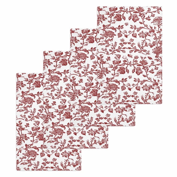 Red Boho Flower Hand Towels Set, Waffle Weave Kitchen Towels 4 Pieces, Vintage Paisley Farmhouse Pattern Microfiber Hair Face Bath Tea Towel Absorbent Quick Drying Cleaning Dish Cloths 15.7"x23.6"