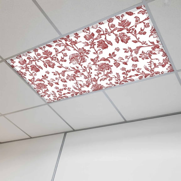 Red Boho Flower Magnetic Fluorescent Light Covers for Ceiling Lights 2x4 Feet, Vintage Paisley Farmhouse Pattern Office Classroom Kitchen Drop Ceiling Light Covers Lighting Filters Shade Panel 1 Pack