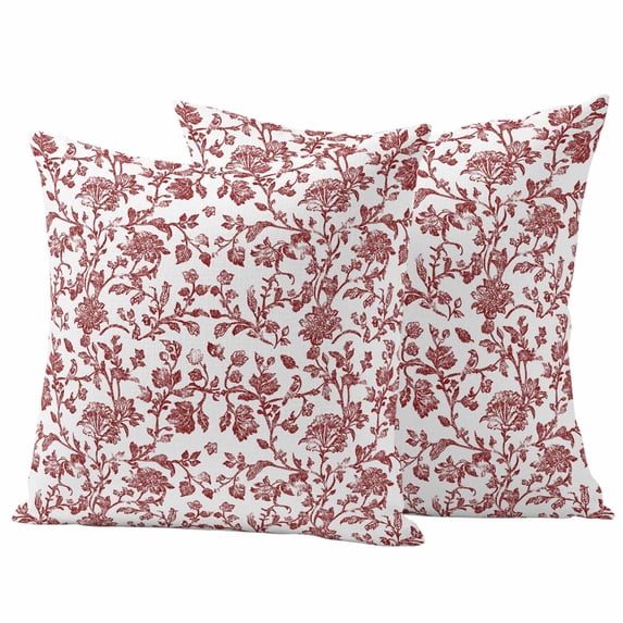 Red Boho Flower Outdoor Waterproof Pillow Covers, Vintage Paisley Farmhouse Pattern Decorative Square Throw Pillowcase Sofa Cushion Sham for Patio/Couch/Chair, 20"x20" 2 Pack