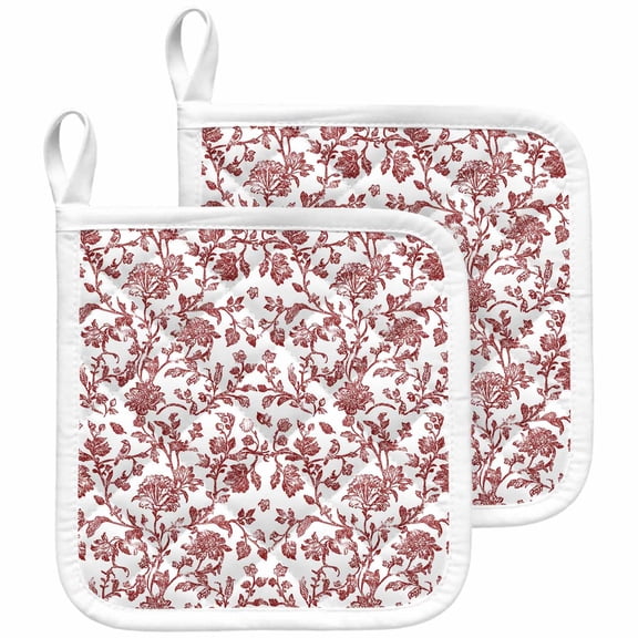 Red Boho Flower Pot Holders for Kitchen Heatproof Potholder, 2 Pack Vintage Paisley Farmhouse Pattern Hot Pads Multipurpose Oven Pads Cloth Potholders Trivet for Cooking and Baking