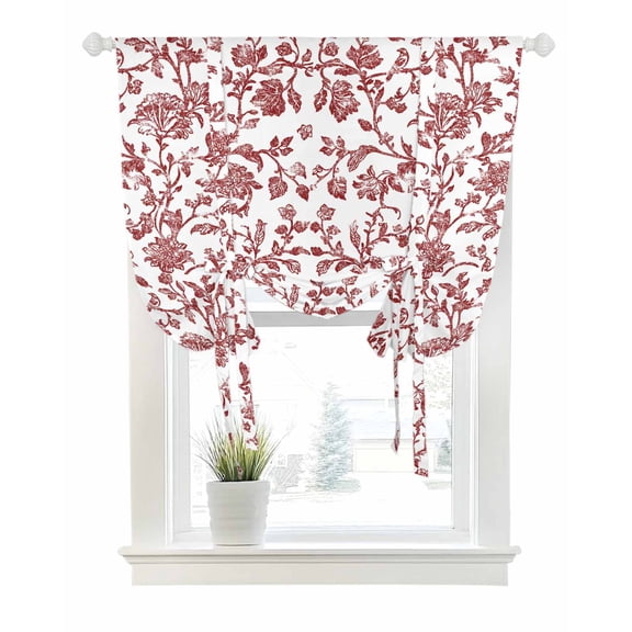 Red Boho Flower Tie Up Curtains for Window, Thermal Insulated Balloon Shade Adjustable Rod Pocket Curtains Valance Panels for Kitchen Bathroom Cafe 42 x 54 Vintage Paisley Farmhouse Pattern