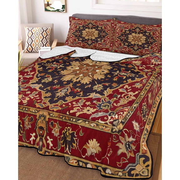 Red Boho Full Size Down Alternative Comforter, Lightweight Comforter Quilt Bedding Set with Pillow Shams Contemporary Abstract Ethnic Vintage Geometric All Seasons Bed Comforter Duvet Insert 78"x90"