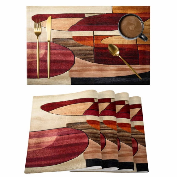 Red Boho Geometric Placemats Set of 12 Modern Abstract Art Place Mats Indoor Wipeable Table Mats Washable Cloth Dining Table Placemats for Kitchen Holiday Party Home Decor 13x19 Inch