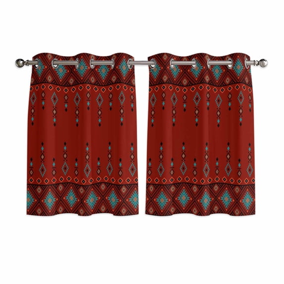 Red Boho Kitchen Curtains Window Panels, Vintage Ethnic Tribe Abstract Art Retro Insulated Window Treatment Curtain, Grommet Curtains for Bedroom/Living Room/Bathroom, 2 Piece 42"Wx54"L