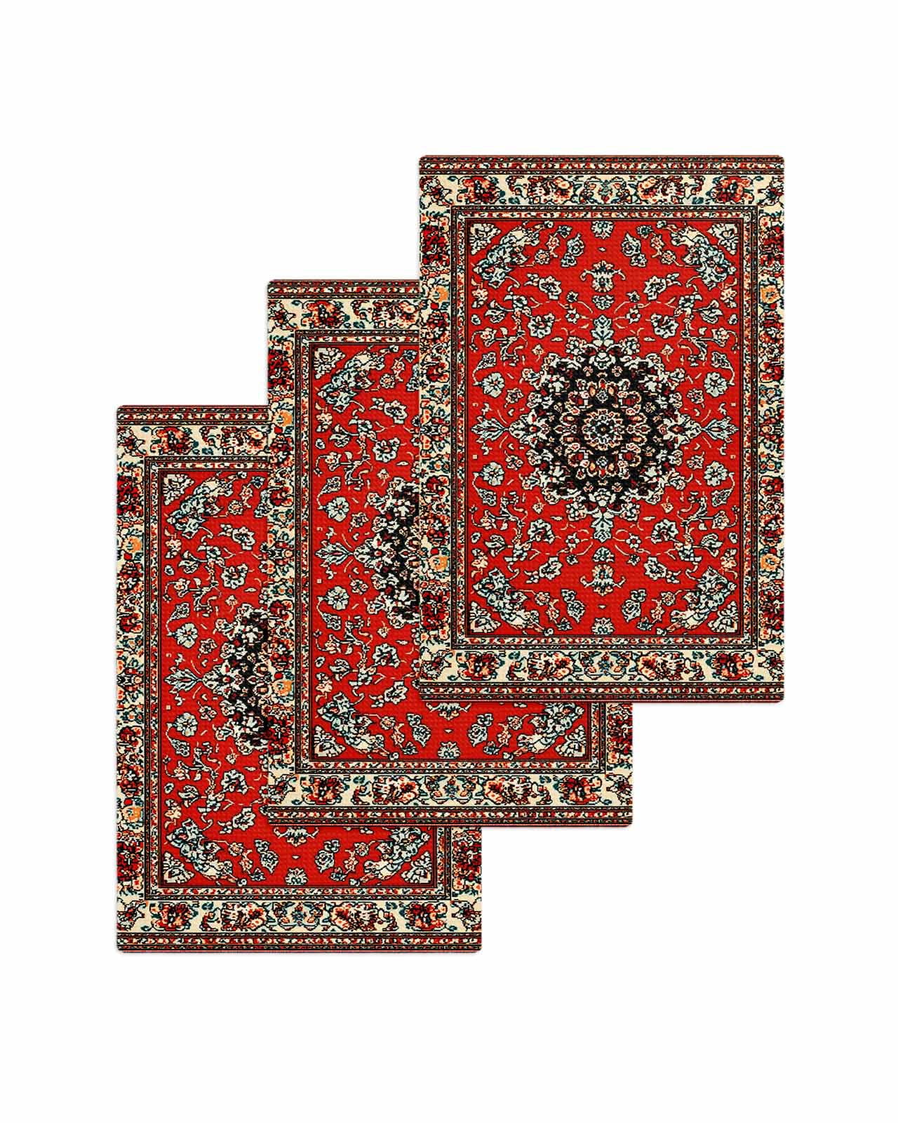 Red Boho Kitchen Dish Towels for Drying Dishes Set of 3, Vintage Farmhouse Abstract Floral Aesthetic Waffle Weave Microfiber Terry Hand Tea Bathroom Towels Quick Dry & Absorbent Towel 15.7x23.6