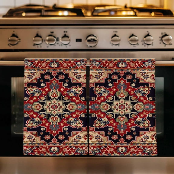 Red Boho Kitchen Towels Set of 1, Contemporary Abstract Ethnic Retro Geometric Absorbent Dish Towels for Kitchen, Microfiber Hand Towel, Quick Drying Tea Towel for Cleaning Decorative Dishcloths