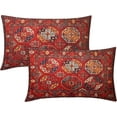 thumbnail image 1 of Red Boho Lumbar Pillow Covers 12x20 Set of 2 Vintage Ethnic Carpet Pattern Bohemian Floral Print Rectangle Decorative Throw Pillow Cases Outdoor Farmhouse Decoration for Sofa Couch Bed, 1 of 5